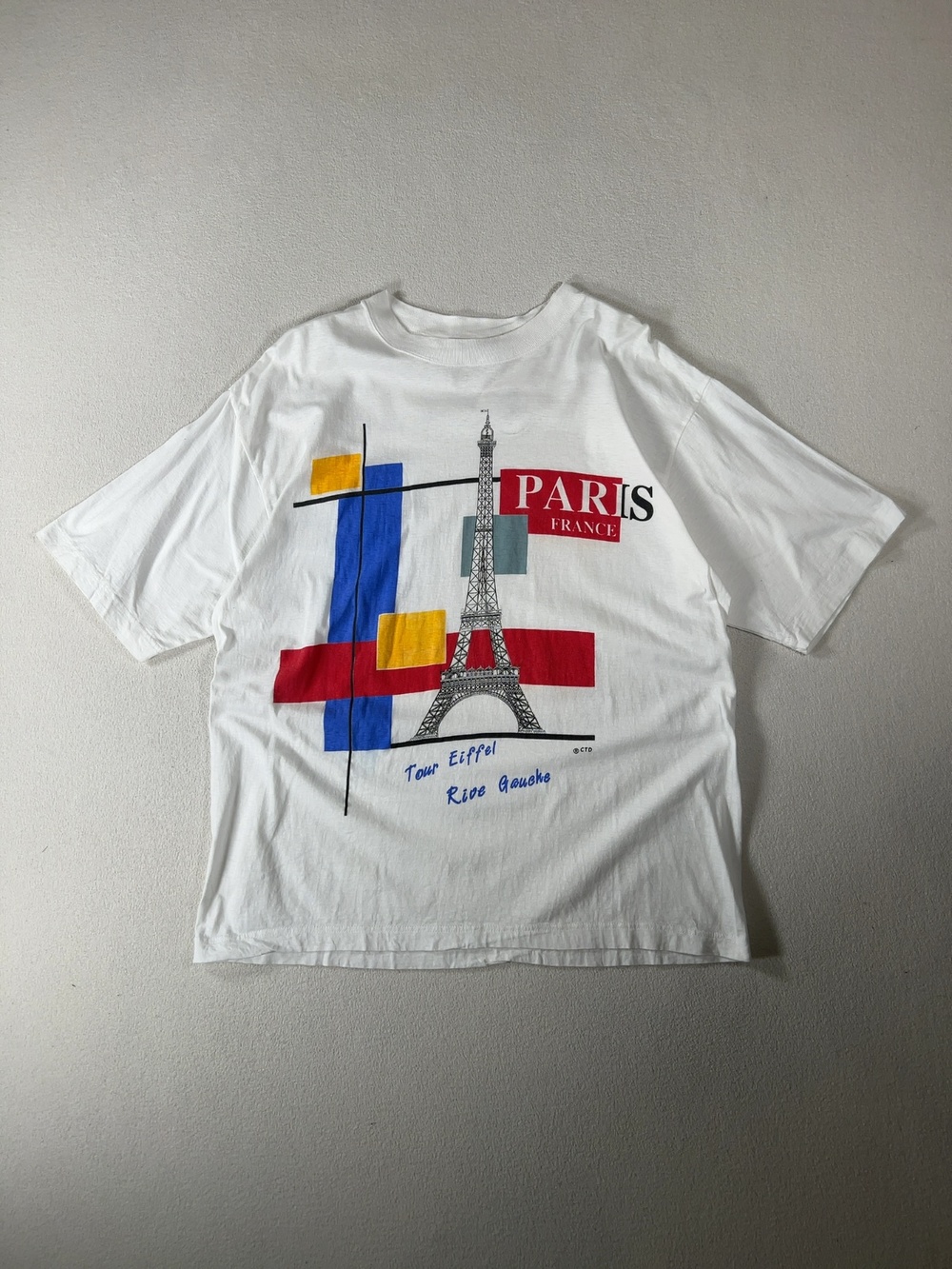 Vintage Pierre Leon Paris Tour Eiffel France Graphic T-Shirt White Size L